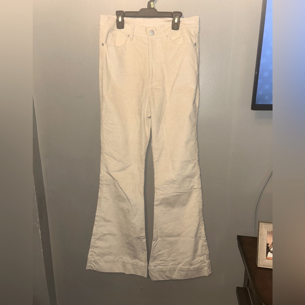 VENUS Cream Corduroy Flare Pants - High Rise Long Inseam